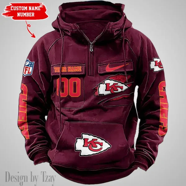 Kansas City Chiefs Half Zipper Men's Tactical Hoodies AZVMHD628 - Image 5