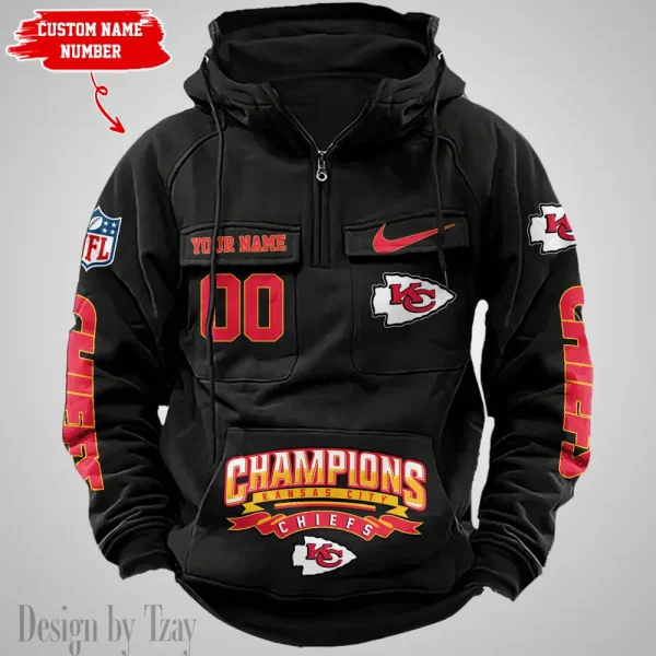 Kansas City Chiefs Half Zipper Men's Tactical Hoodies AZVMHD630 - Image 2