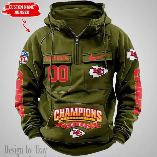 Kansas City Chiefs Half Zipper Men's Tactical Hoodies AZVMHD630 - Image 3