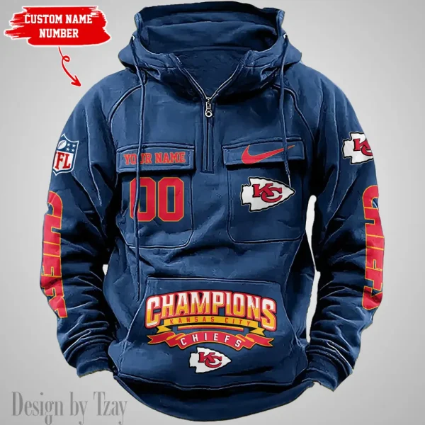 Kansas City Chiefs Half Zipper Men's Tactical Hoodies AZVMHD630 - Image 4