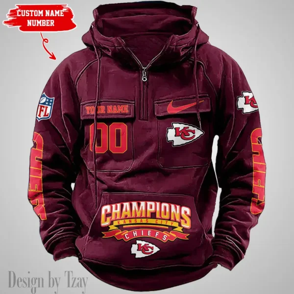 Kansas City Chiefs Half Zipper Men's Tactical Hoodies AZVMHD630 - Image 5