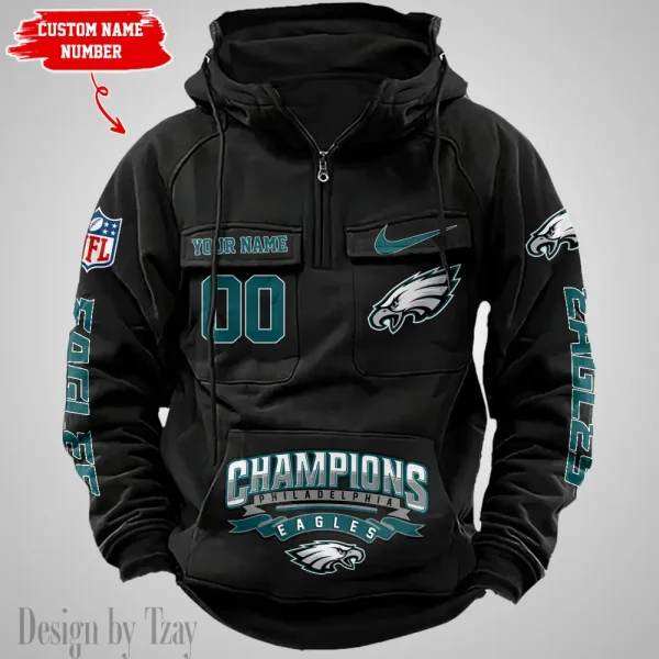 Philadelphia Eagles Half Zipper Men's Tactical Hoodies AZVMHD631 - Image 2