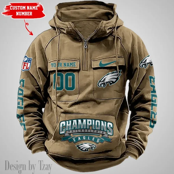 Philadelphia Eagles Half Zipper Men's Tactical Hoodies AZVMHD631 - Image 3