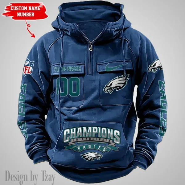 Philadelphia Eagles Half Zipper Men's Tactical Hoodies AZVMHD631 - Image 4