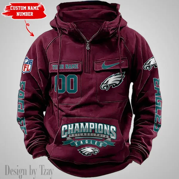 Philadelphia Eagles Half Zipper Men's Tactical Hoodies AZVMHD631 - Image 5