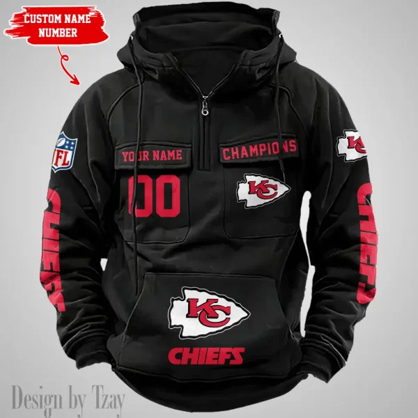 Kansas City Chiefs Half Zipper Men's Tactical Hoodies AZVMHD632 - Image 2