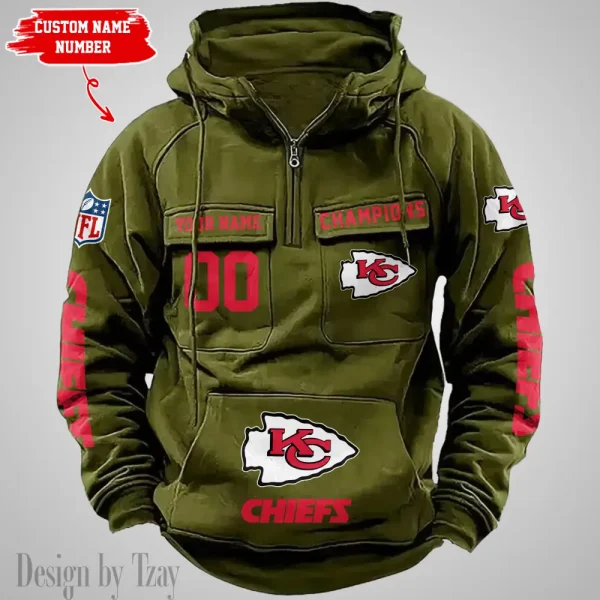 Kansas City Chiefs Half Zipper Men's Tactical Hoodies AZVMHD632 - Image 3