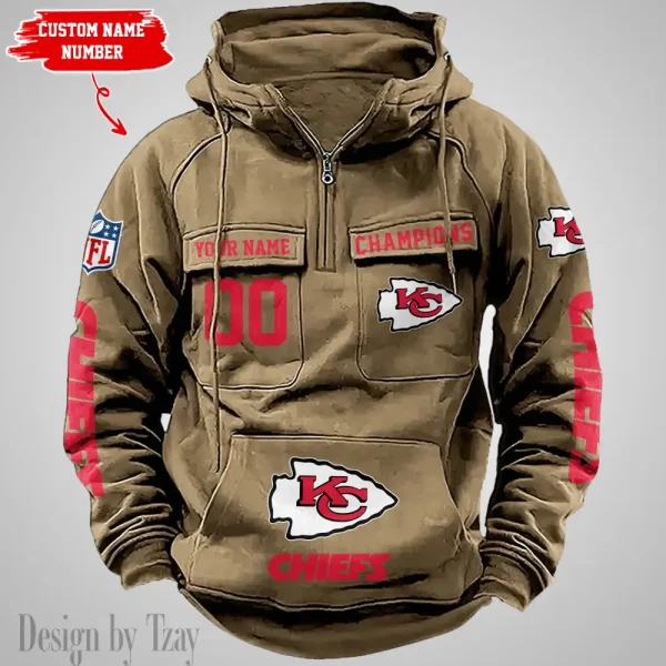 Kansas City Chiefs Half Zipper Men's Tactical Hoodies AZVMHD632 - Image 4