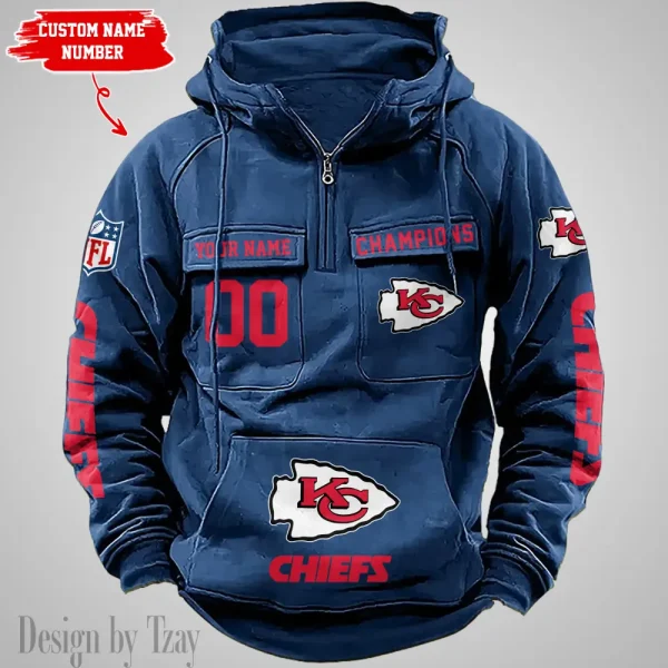 Kansas City Chiefs Half Zipper Men's Tactical Hoodies AZVMHD632 - Image 5