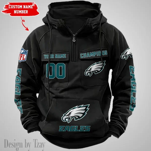 Philadelphia Eagles Half Zipper Men's Tactical Hoodies AZVMHD633 - Image 2