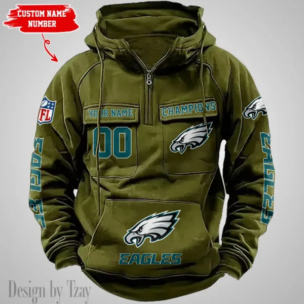 Philadelphia Eagles Half Zipper Men's Tactical Hoodies AZVMHD633 - Image 3