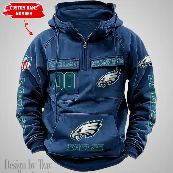 Philadelphia Eagles Half Zipper Men's Tactical Hoodies AZVMHD633 - Image 4