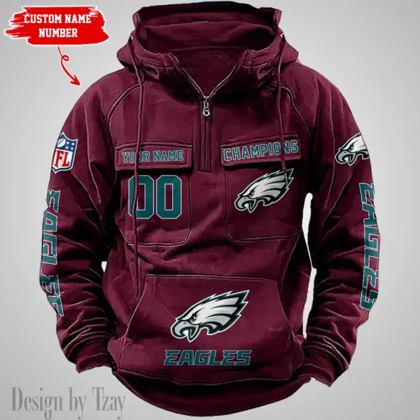 Philadelphia Eagles Half Zipper Men's Tactical Hoodies AZVMHD633 - Image 5