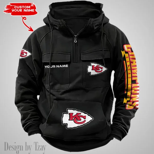 Kansas City Chiefs Half Zipper Men's Tactical Hoodies AZVMHD634 - Image 2