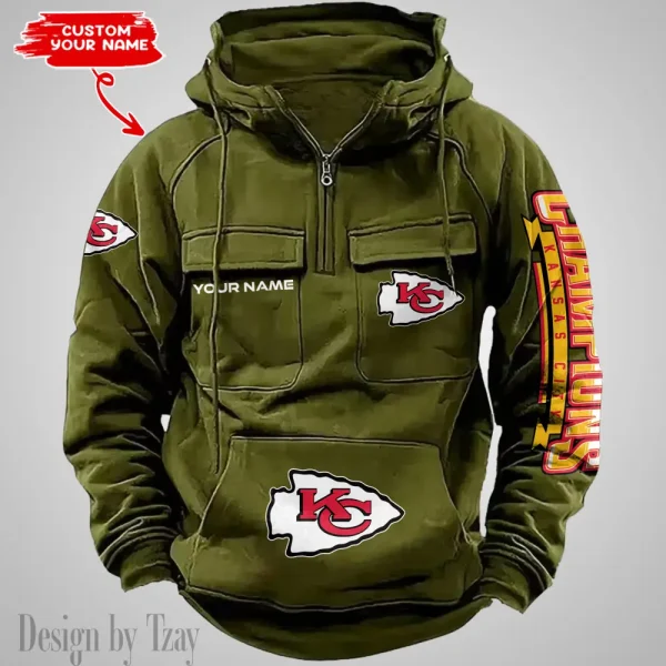 Kansas City Chiefs Half Zipper Men's Tactical Hoodies AZVMHD634 - Image 4