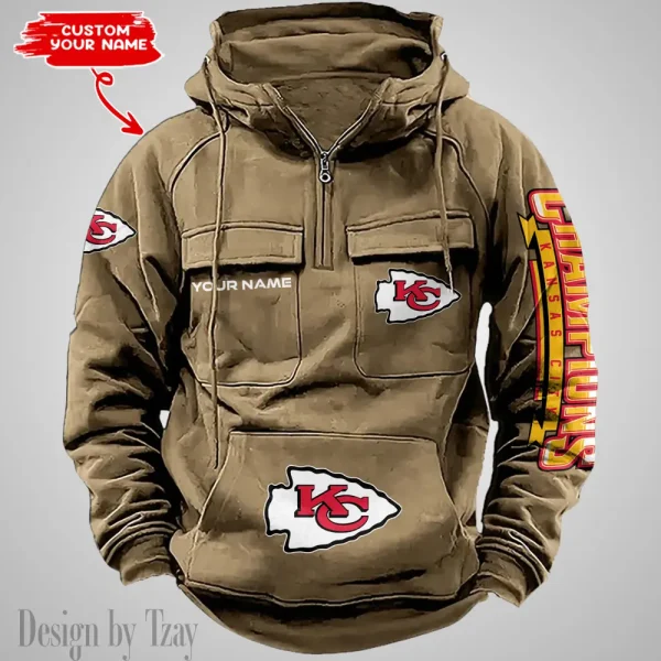 Kansas City Chiefs Half Zipper Men's Tactical Hoodies AZVMHD634 - Image 5