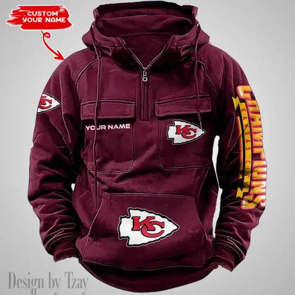 Kansas City Chiefs Half Zipper Men's Tactical Hoodies AZVMHD634 - Image 3