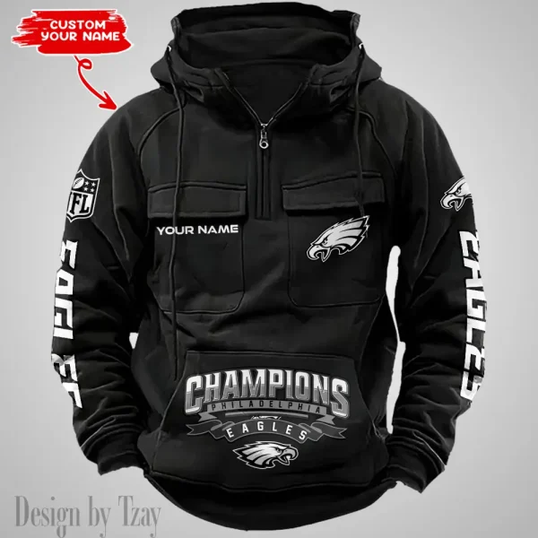 Philadelphia Eagles Half Zipper Men's Tactical Hoodies AZVMHD635 - Image 2