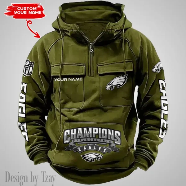 Philadelphia Eagles Half Zipper Men's Tactical Hoodies AZVMHD635 - Image 3