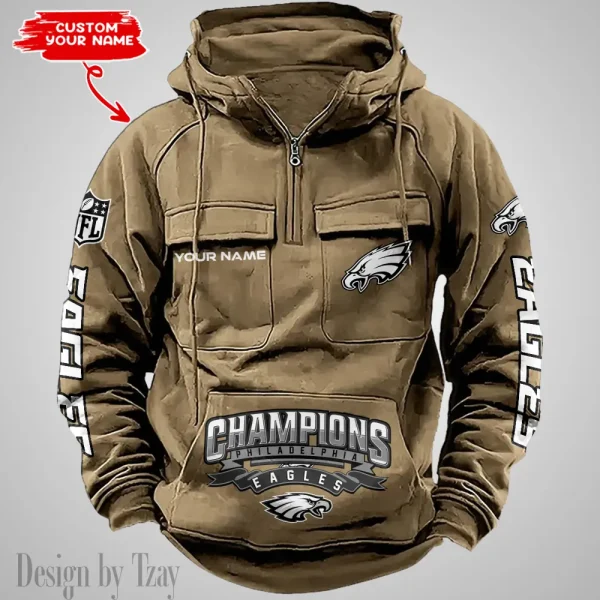 Philadelphia Eagles Half Zipper Men's Tactical Hoodies AZVMHD635 - Image 4