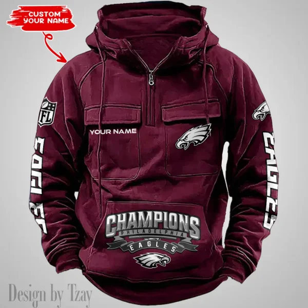 Philadelphia Eagles Half Zipper Men's Tactical Hoodies AZVMHD635 - Image 5