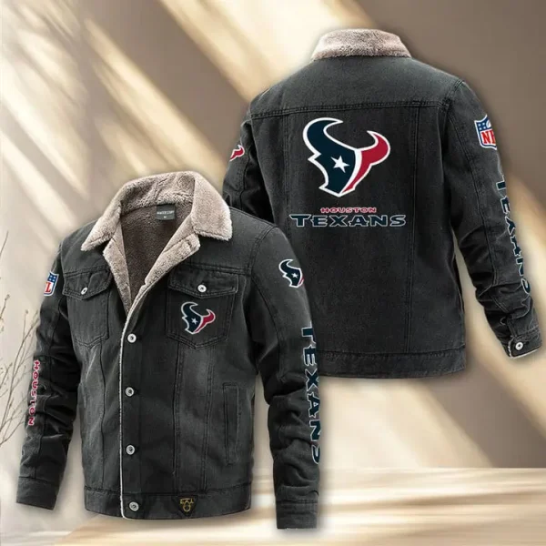 Houston Texans Fleece Lined Denim Jacket PURDJ013 - Image 3