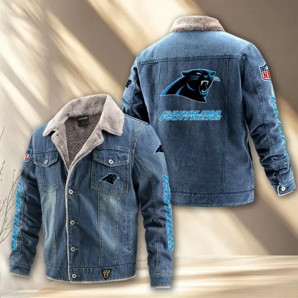 Carolina Panthers Fleece Lined Denim Jacket PURDJ005 - Image 2