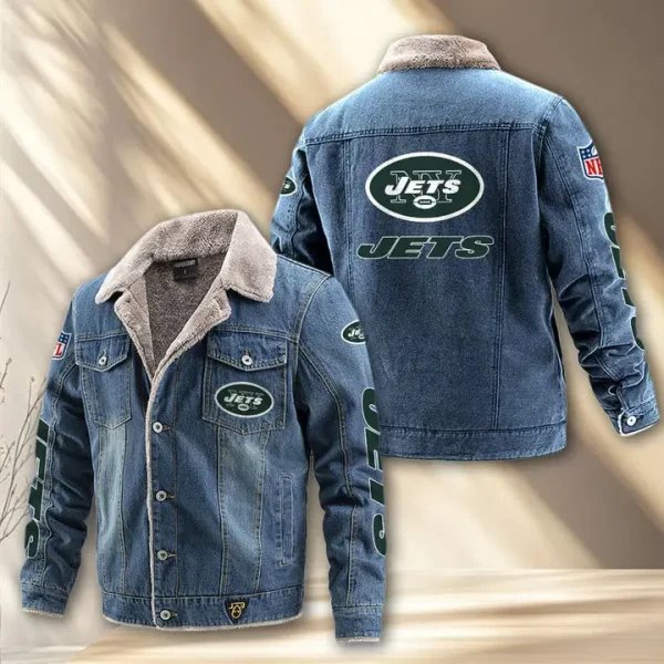 New York Jets Fleece Lined Denim Jacket PURDJ024 - Image 2