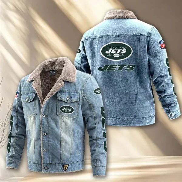 New York Jets Fleece Lined Denim Jacket PURDJ024 - Image 3