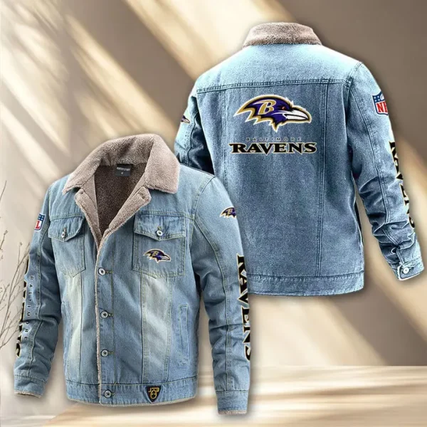 Baltimore Ravens Fleece Lined Denim Jacket PURDJ003 - Image 2