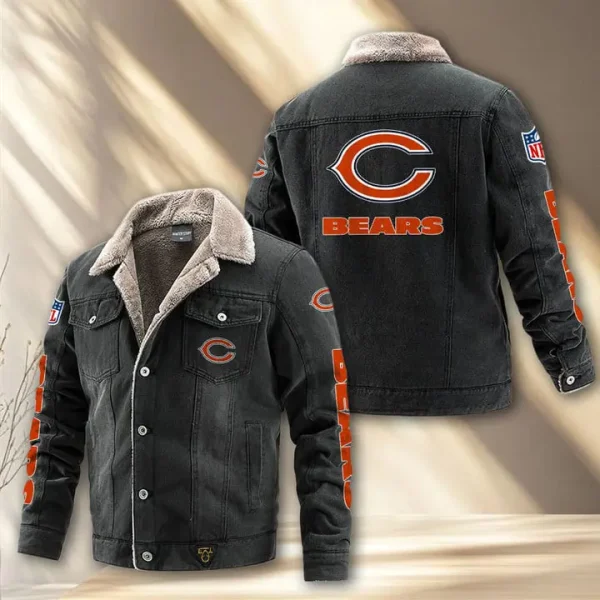 Chicago Bears Fleece Lined Denim Jacket PURDJ006 - Image 3