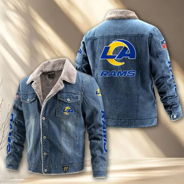 Los Angeles Rams Fleece Lined Denim Jacket PURDJ019 - Image 2