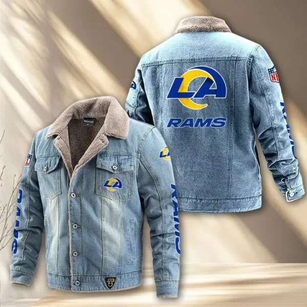 Los Angeles Rams Fleece Lined Denim Jacket PURDJ019 - Image 3