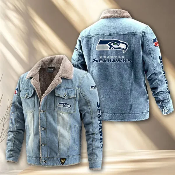 Seattle Seahawks Fleece Lined Denim Jacket PURDJ028 - Image 2