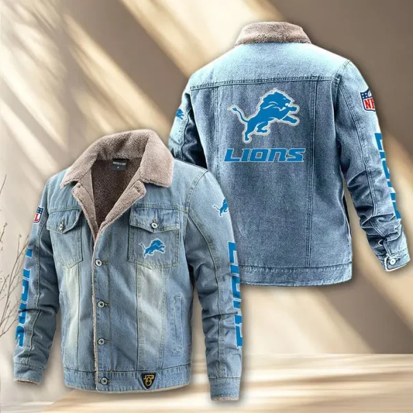 Detroit Lions Fleece Lined Denim Jacket PURDJ011 - Image 2