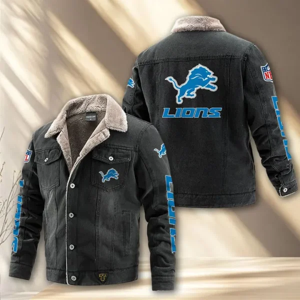 Detroit Lions Fleece Lined Denim Jacket PURDJ011 - Image 3