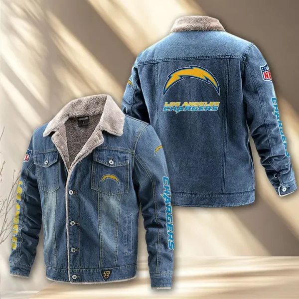 Los Angeles Chargers Fleece Lined Denim Jacket PURDJ018 - Image 2