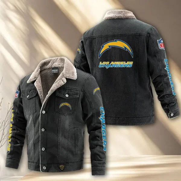 Los Angeles Chargers Fleece Lined Denim Jacket PURDJ018 - Image 3