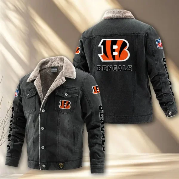 Cincinnati Bengals Fleece Lined Denim Jacket PURDJ007 - Image 3