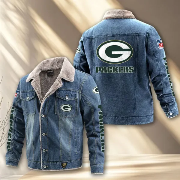 Green Bay Packers Fleece Lined Denim Jacket PURDJ012 - Image 2