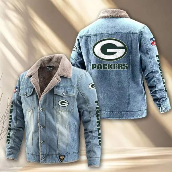 Green Bay Packers Fleece Lined Denim Jacket PURDJ012 - Image 3