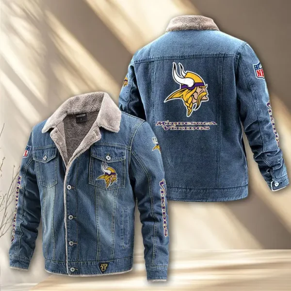 Minnesota Vikings Fleece Lined Denim Jacket PURDJ021 - Image 2