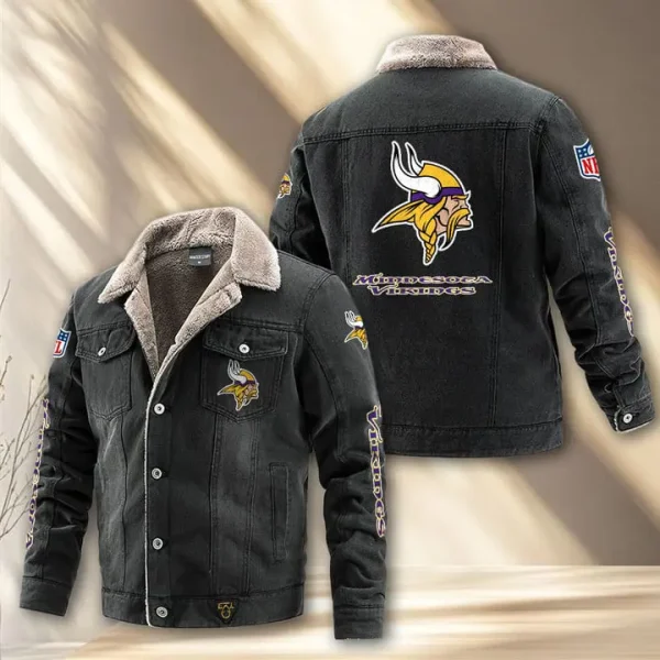 Minnesota Vikings Fleece Lined Denim Jacket PURDJ021 - Image 3