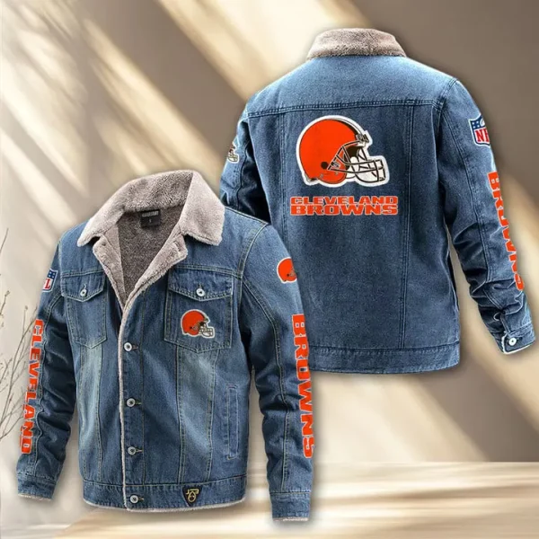 Cleveland Browns Fleece Lined Denim Jacket PURDJ008 - Image 3