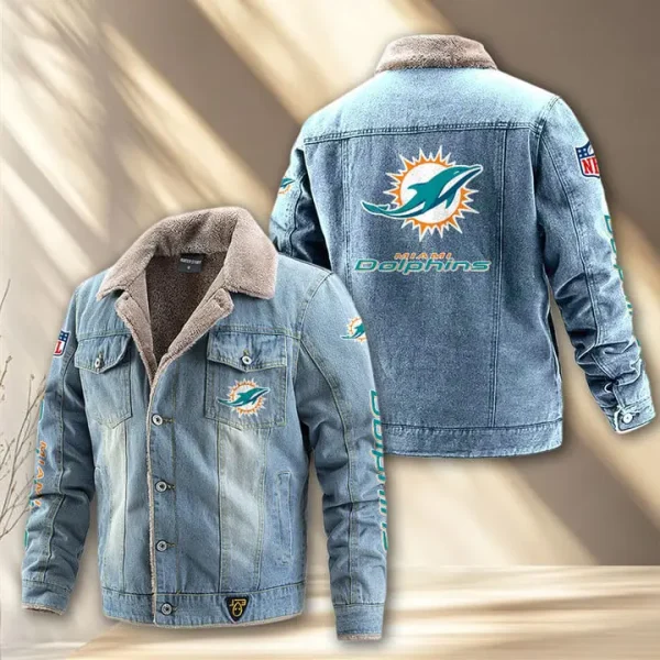 Miami Dolphins Fleece Lined Denim Jacket PURDJ020 - Image 2