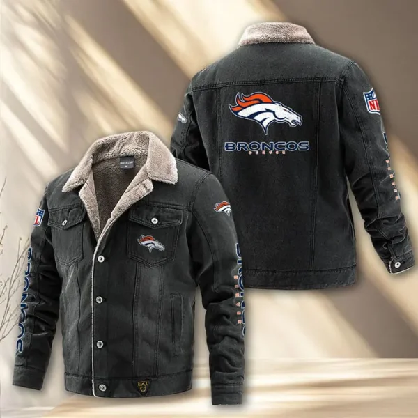 Denver Broncos Fleece Lined Denim Jacket PURDJ010 - Image 3