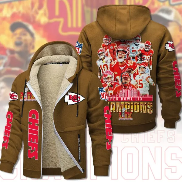 SPECIAL LIMITED EDITION IN 2025-Kansas City Chiefs DMTZ1867 Hoodie Zip Velvet Coat Multicolor - Image 3