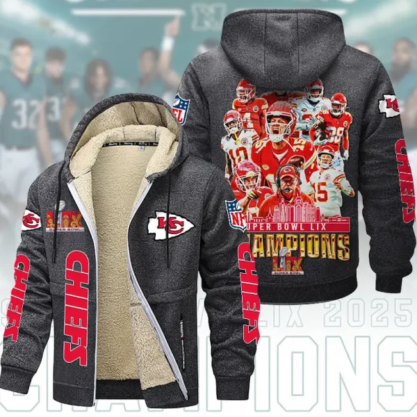 SPECIAL LIMITED EDITION IN 2025-Kansas City Chiefs DMTZ1867 Hoodie Zip Velvet Coat Multicolor - Image 4