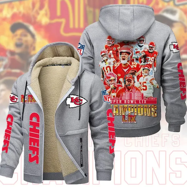 SPECIAL LIMITED EDITION IN 2025-Kansas City Chiefs DMTZ1867 Hoodie Zip Velvet Coat Multicolor - Image 5