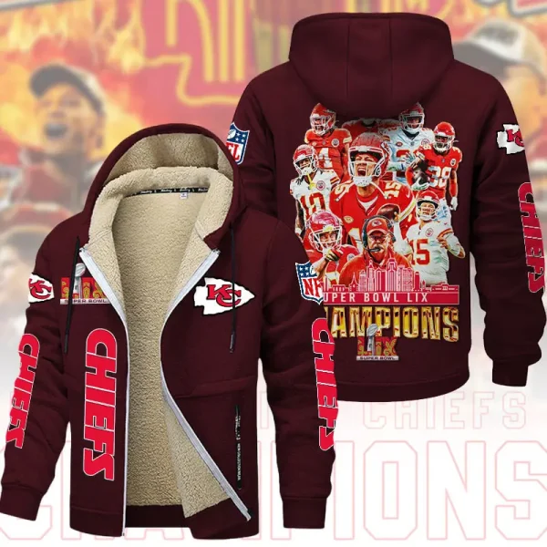 SPECIAL LIMITED EDITION IN 2025-Kansas City Chiefs DMTZ1867 Hoodie Zip Velvet Coat Multicolor - Image 9